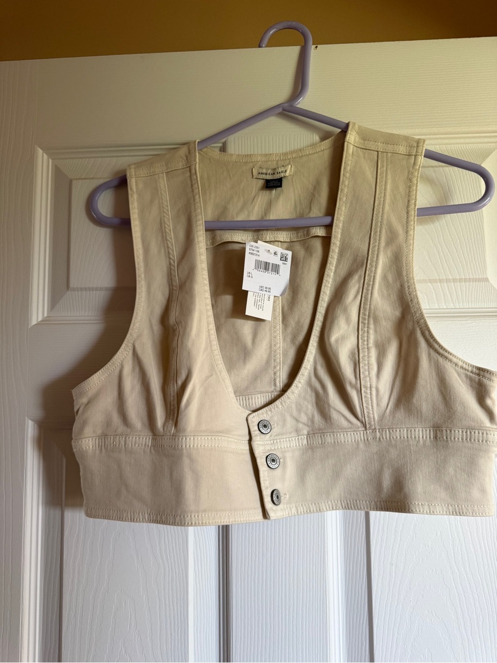 American Eagle Outfitters Cream Button-Front Crop Top